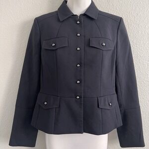 LOFT 6P 6 Jacket Blazer Button Front Military Style Tailored Workwear Chic Black